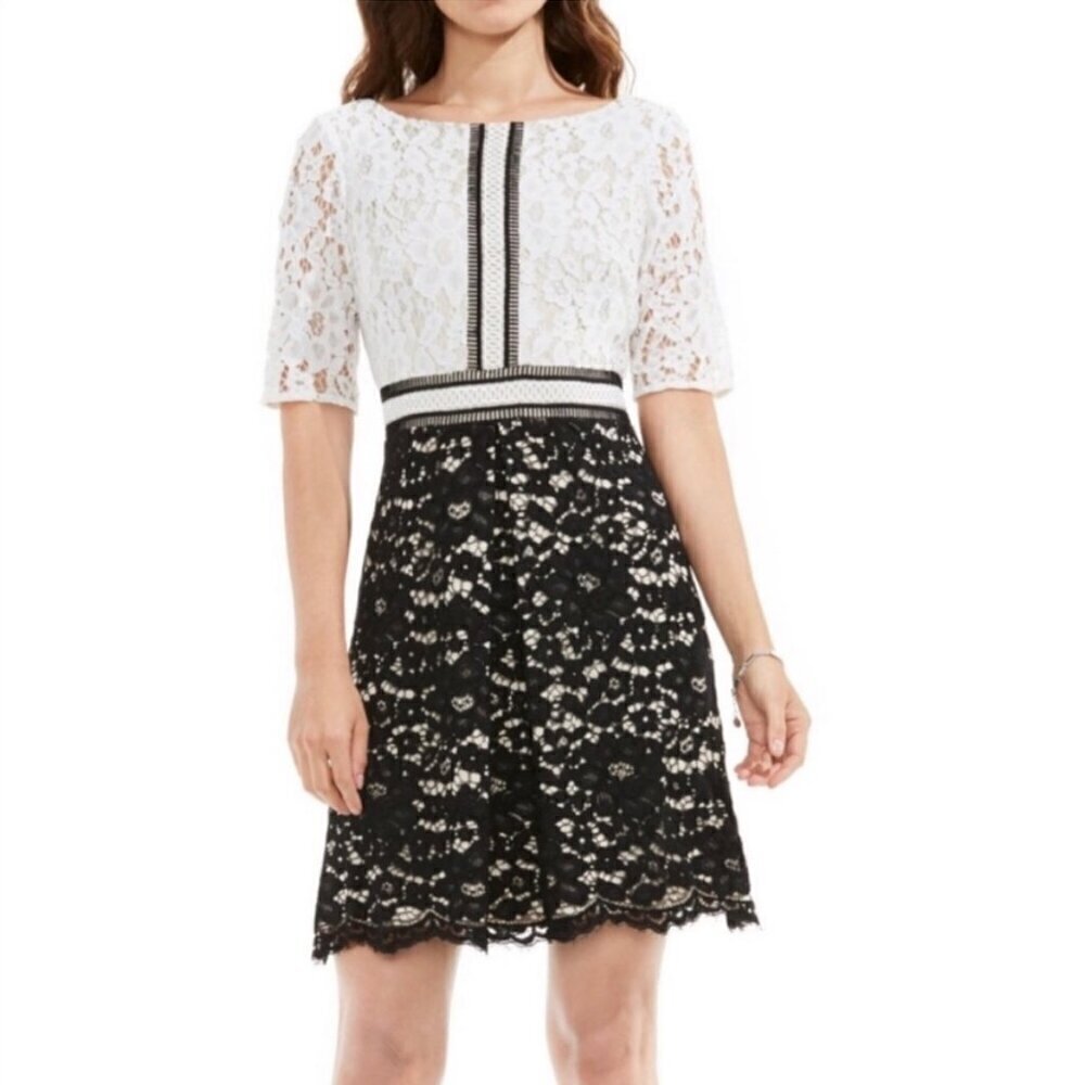Vince Camuto Two Tone Black & Cream Lace Dress, Size 10?